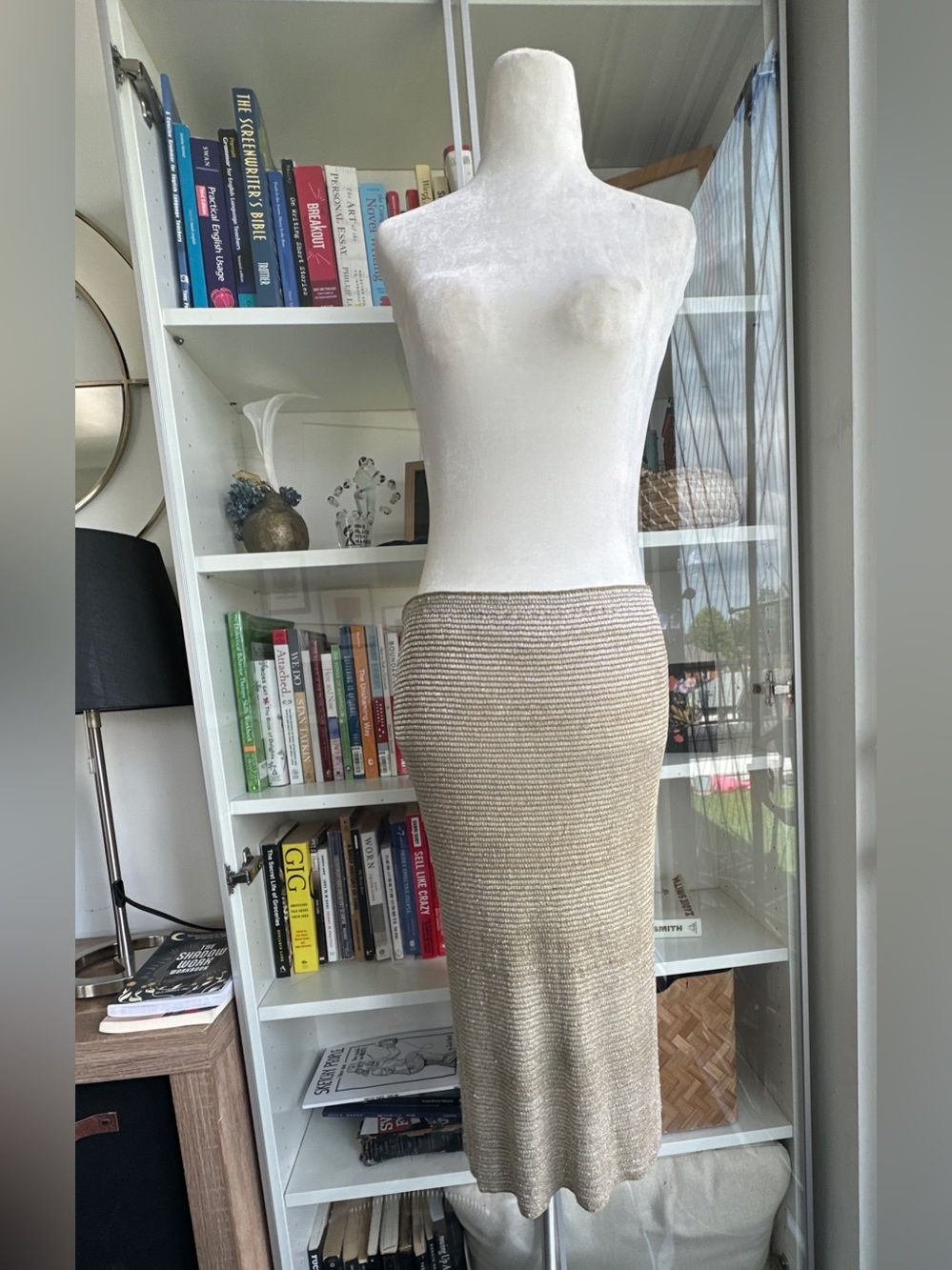 Ralph Lauren Black Label Champagne Gold Beaded Skirt M